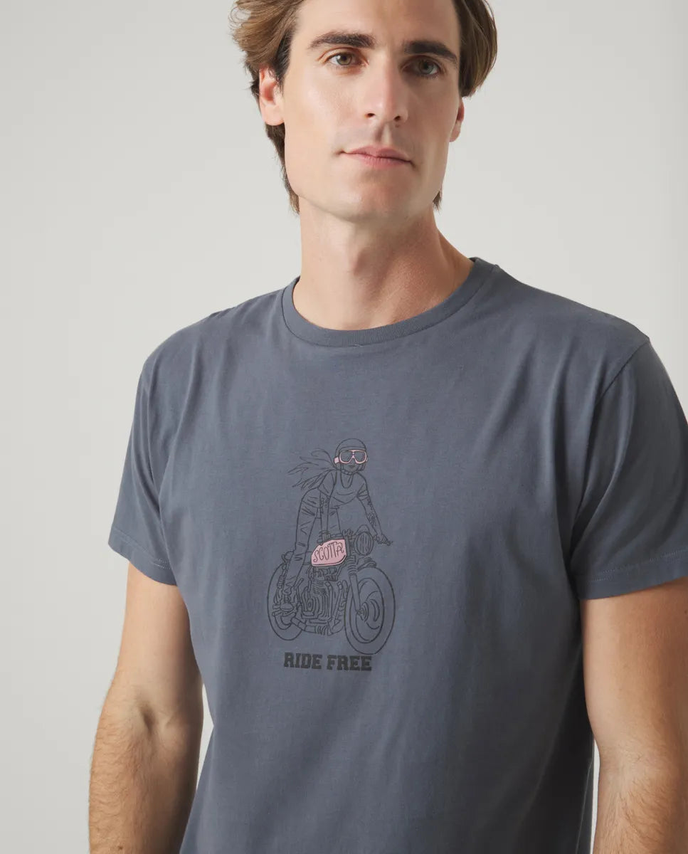 Camiseta Moto Girl Gris Oscuro | SCOTTA