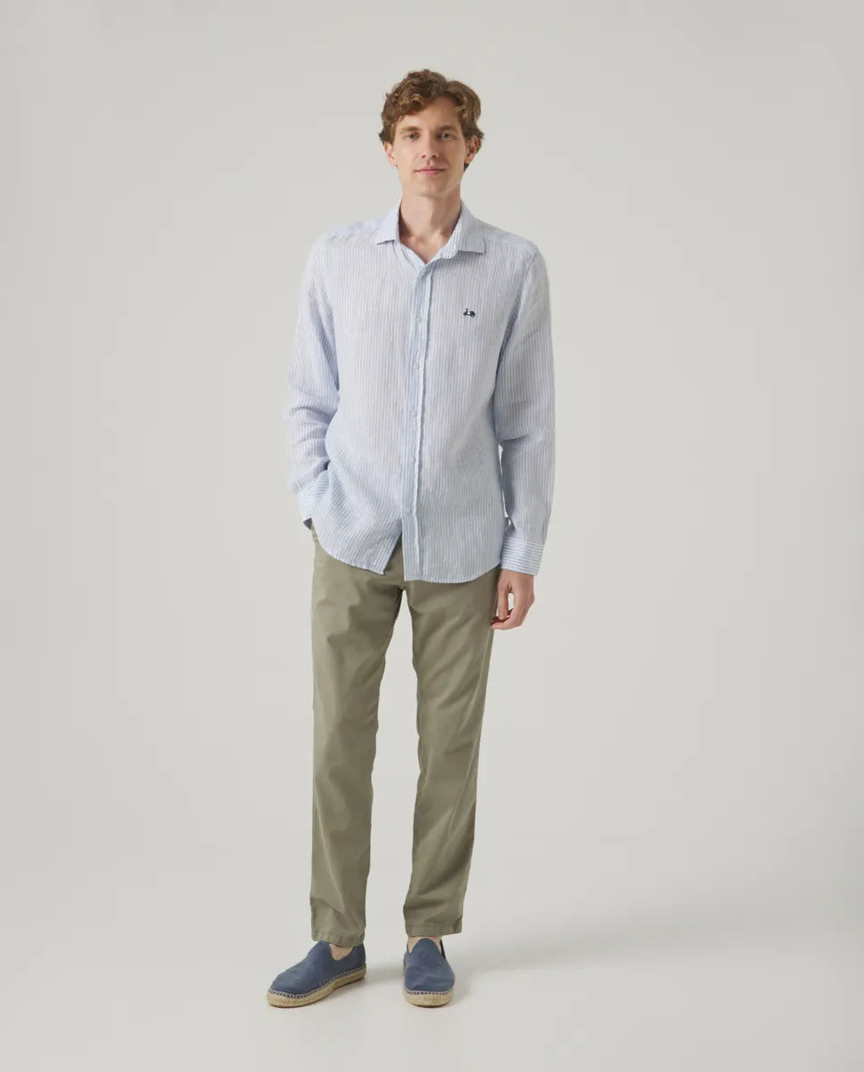Camisa Raya Vertical Linen Celeste | SCOTTA