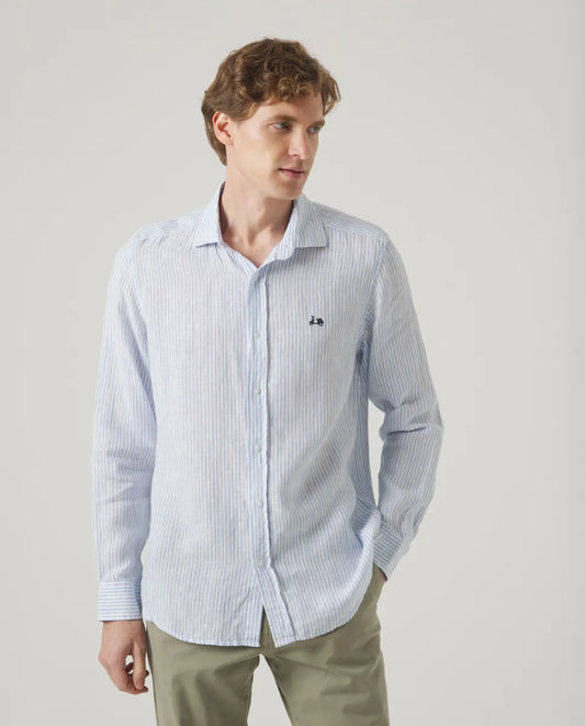 Camisa Raya Vertical Linen Celeste | SCOTTA