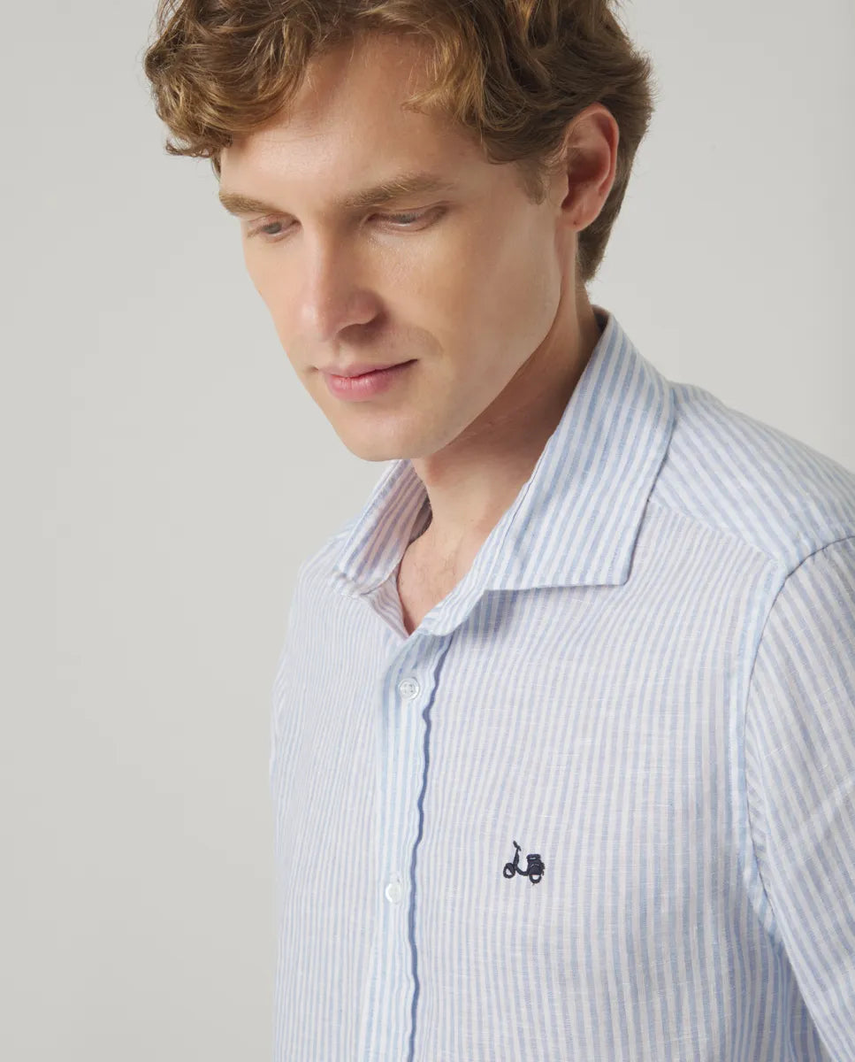 Camisa Raya Vertical Linen Celeste | SCOTTA
