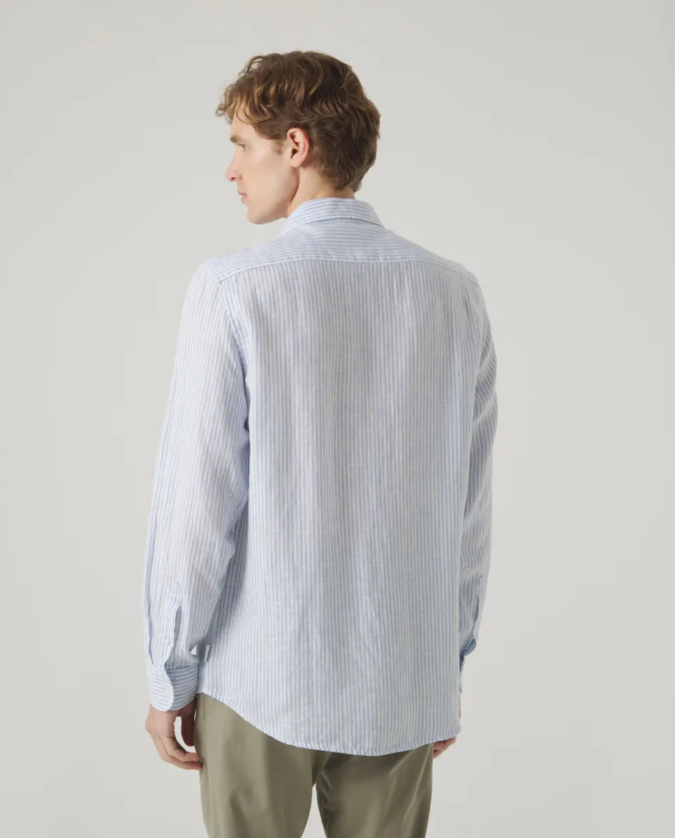 Camisa Raya Vertical Linen Celeste | SCOTTA