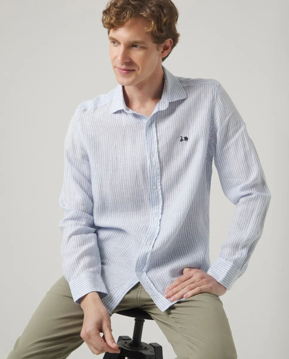 Camisa Raya Vertical Linen Celeste | SCOTTA
