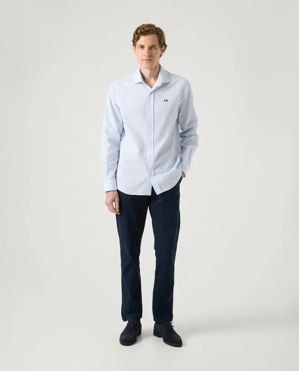 Camisa raya seersucker celeste | SCOTTA