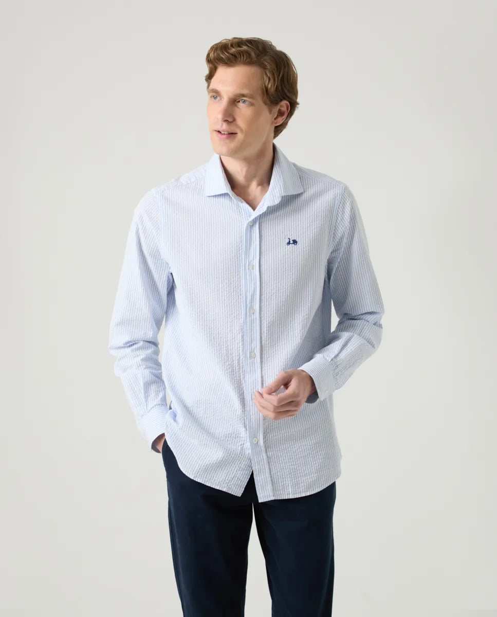 Camisa raya seersucker celeste | SCOTTA