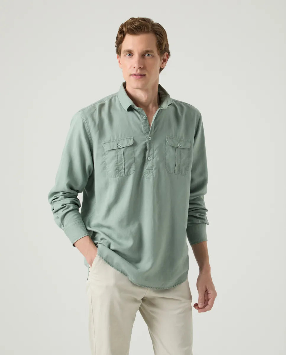 Camisa Polera Forest Tencel Linen Khaki | SCOTTA