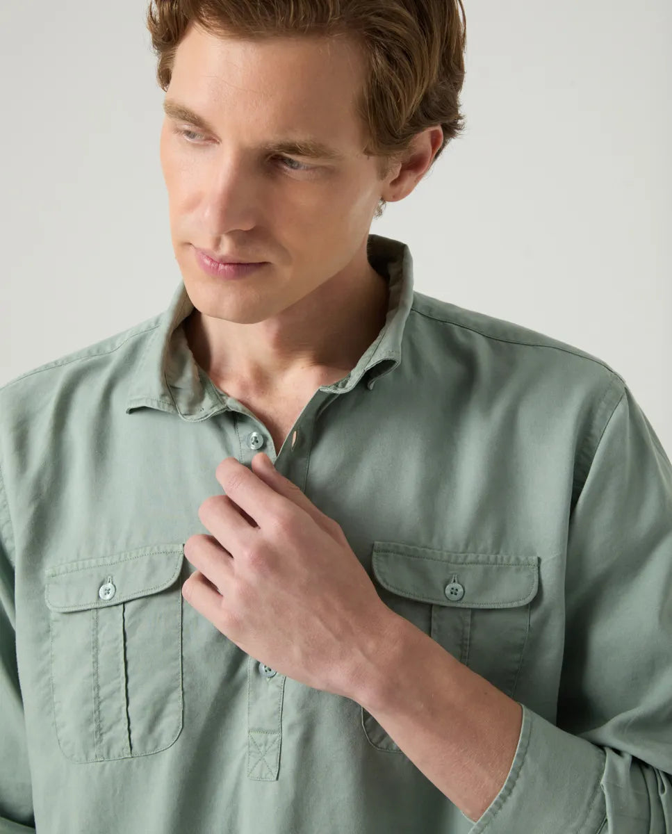 Camisa Polera Forest Tencel Linen Khaki | SCOTTA