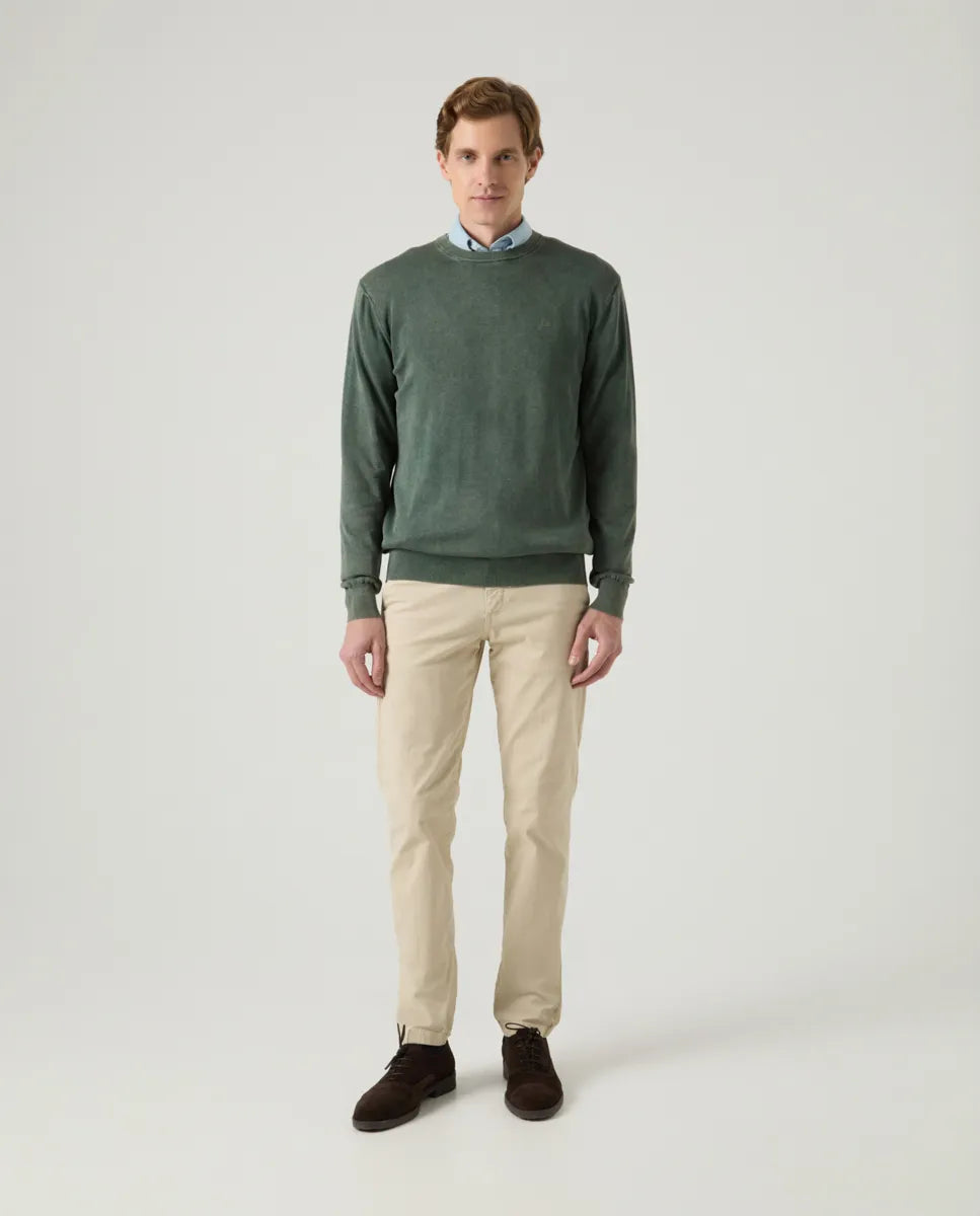 Jersey Lavado Crew Neck Cotton Khaki | SCOTTA