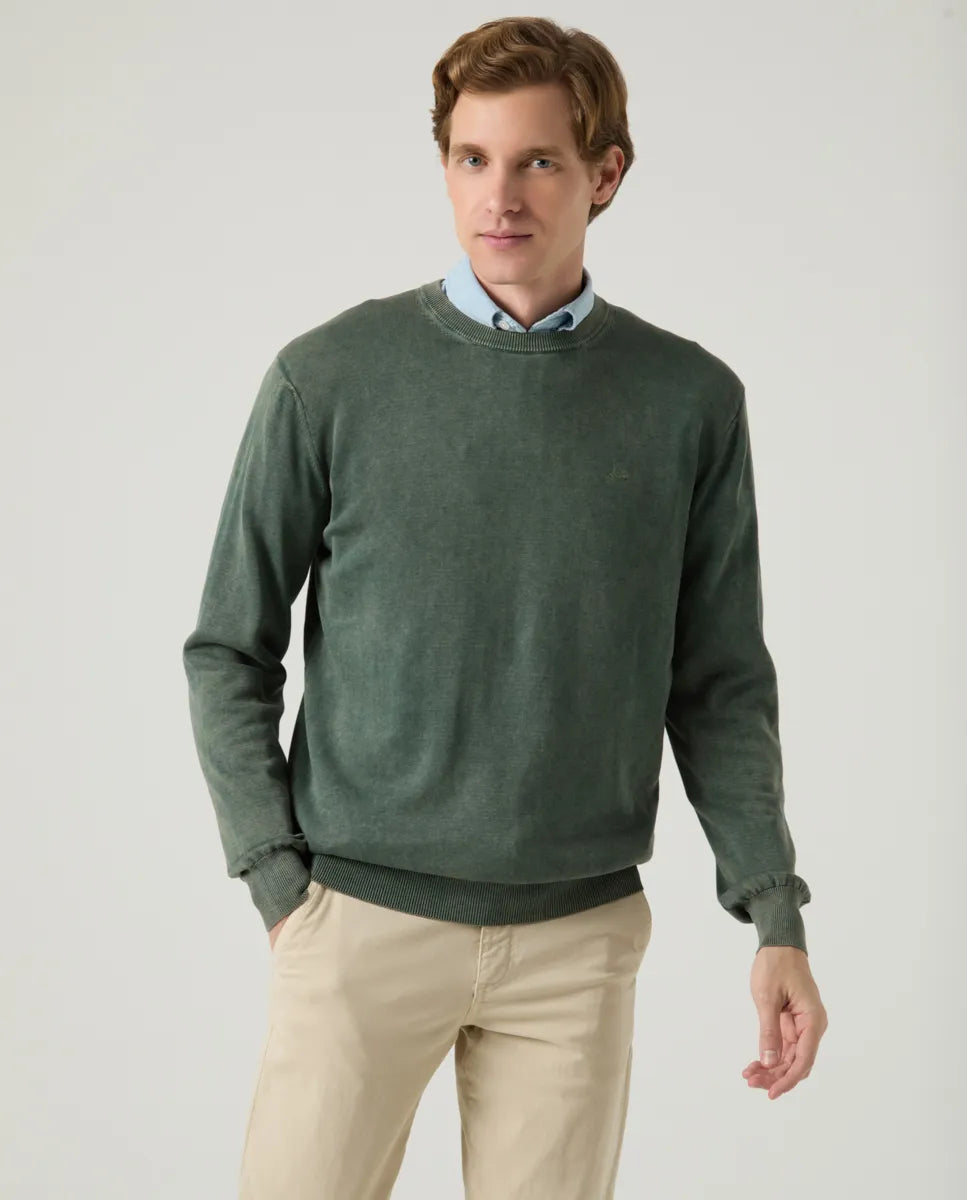 Jersey Lavado Crew Neck Cotton Khaki | SCOTTA