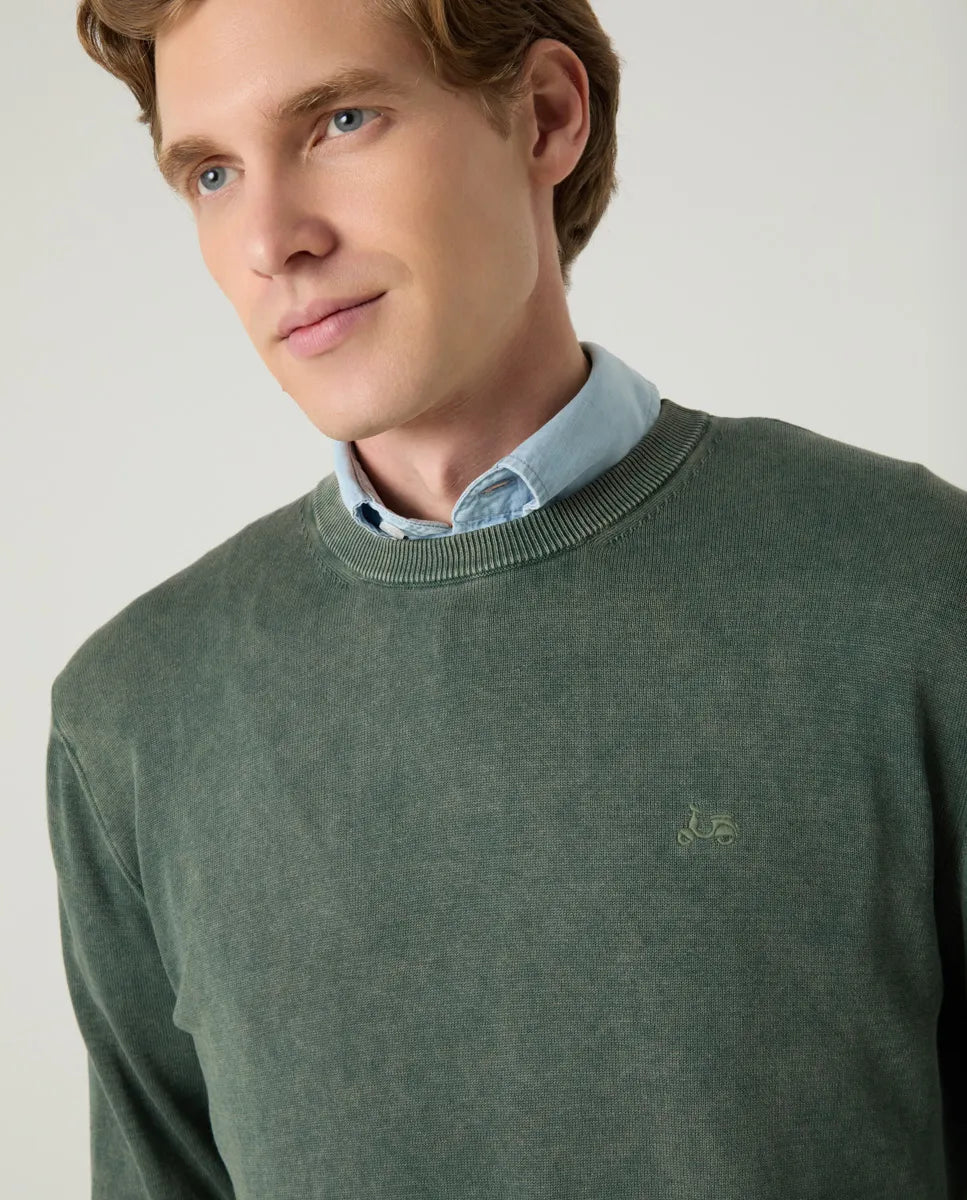 Jersey Lavado Crew Neck Cotton Khaki | SCOTTA