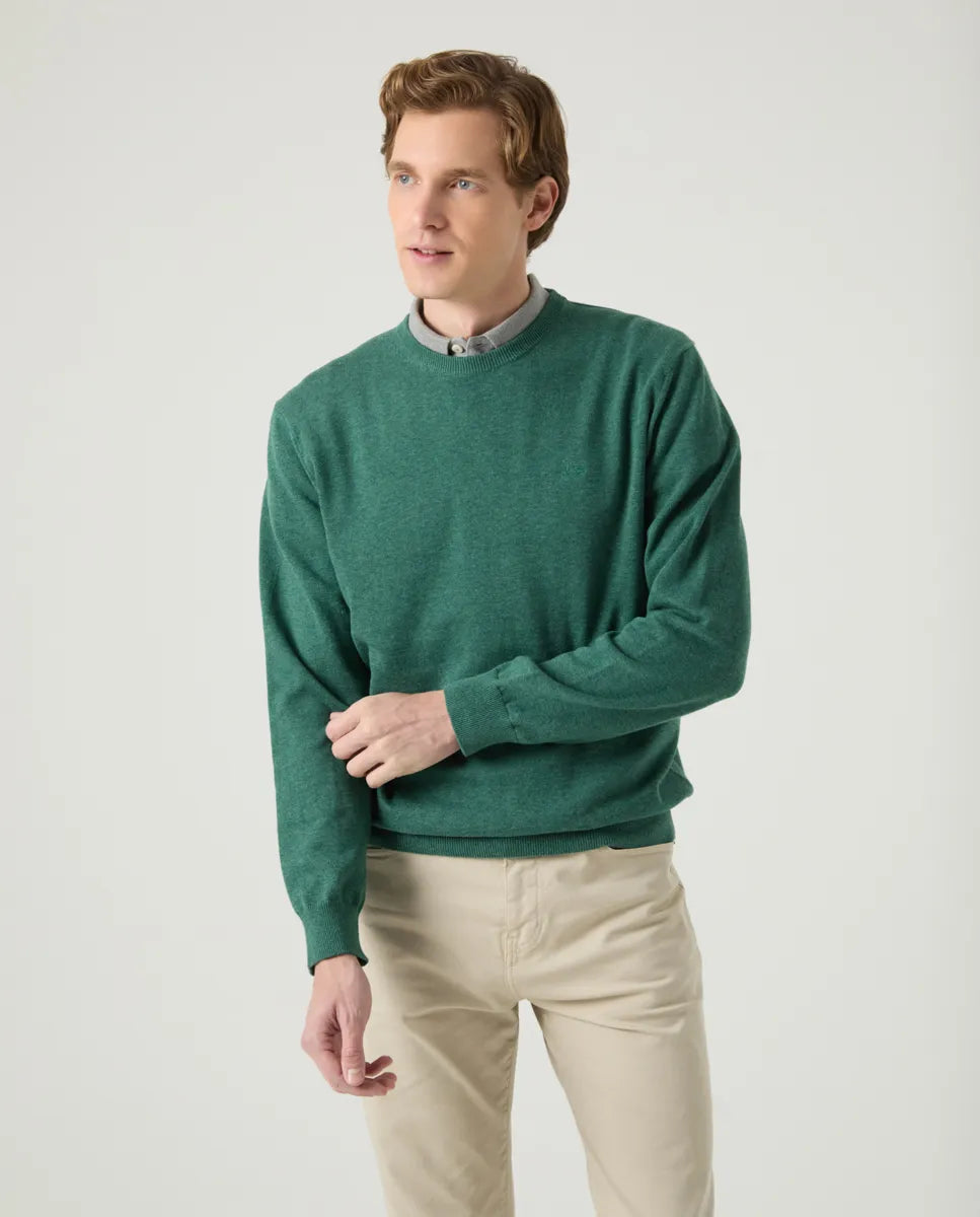 Jersey classic crew neck cotton verde botella | SCOTTA