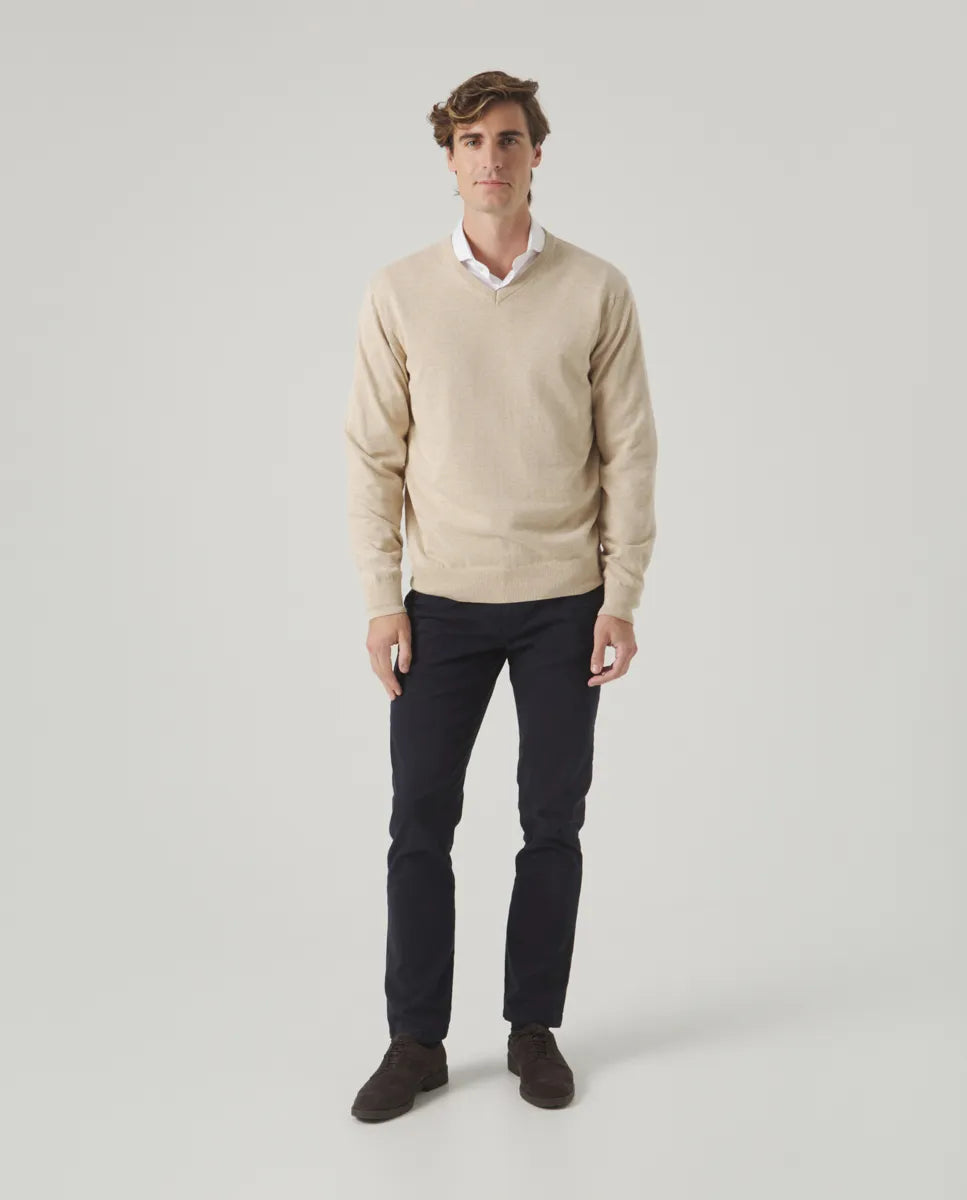 Jersey Classic V Neck Cotton Beige | SCOTTA