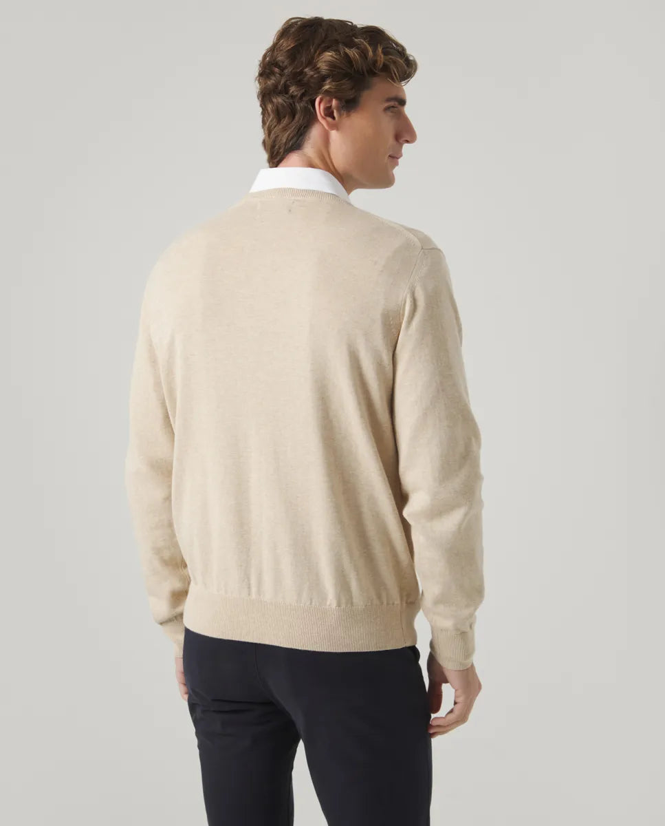 Jersey Classic V Neck Cotton Beige | SCOTTA