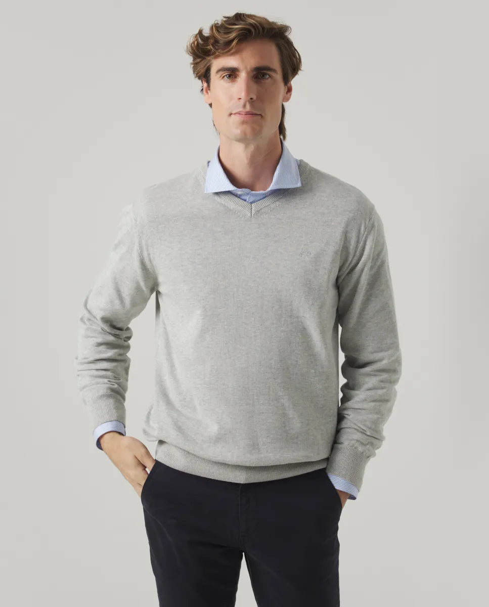 Jersey Classic V Neck Cotton Gris | SCOTTA