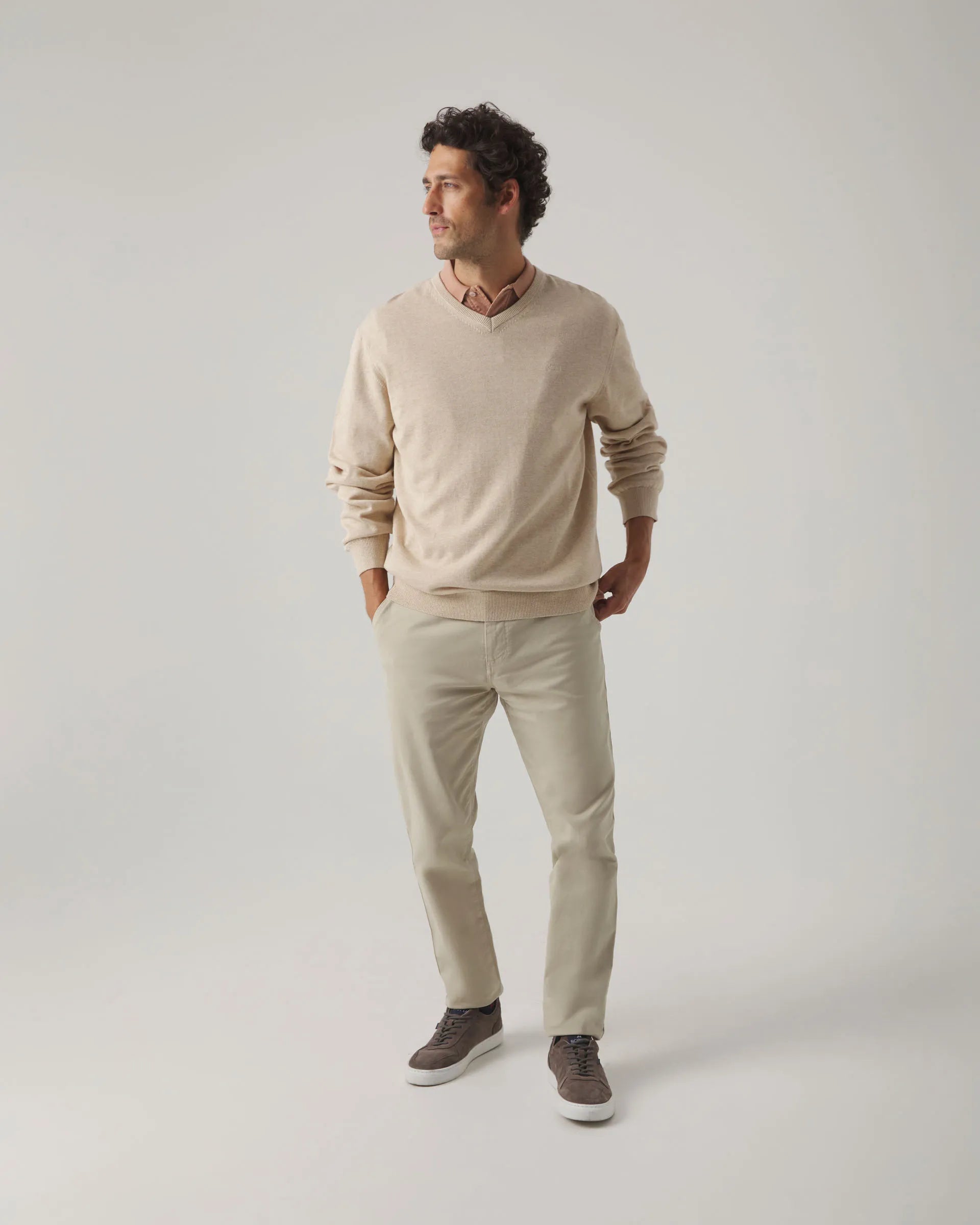 Jersey classic v neck cotton beige | SCOTTA