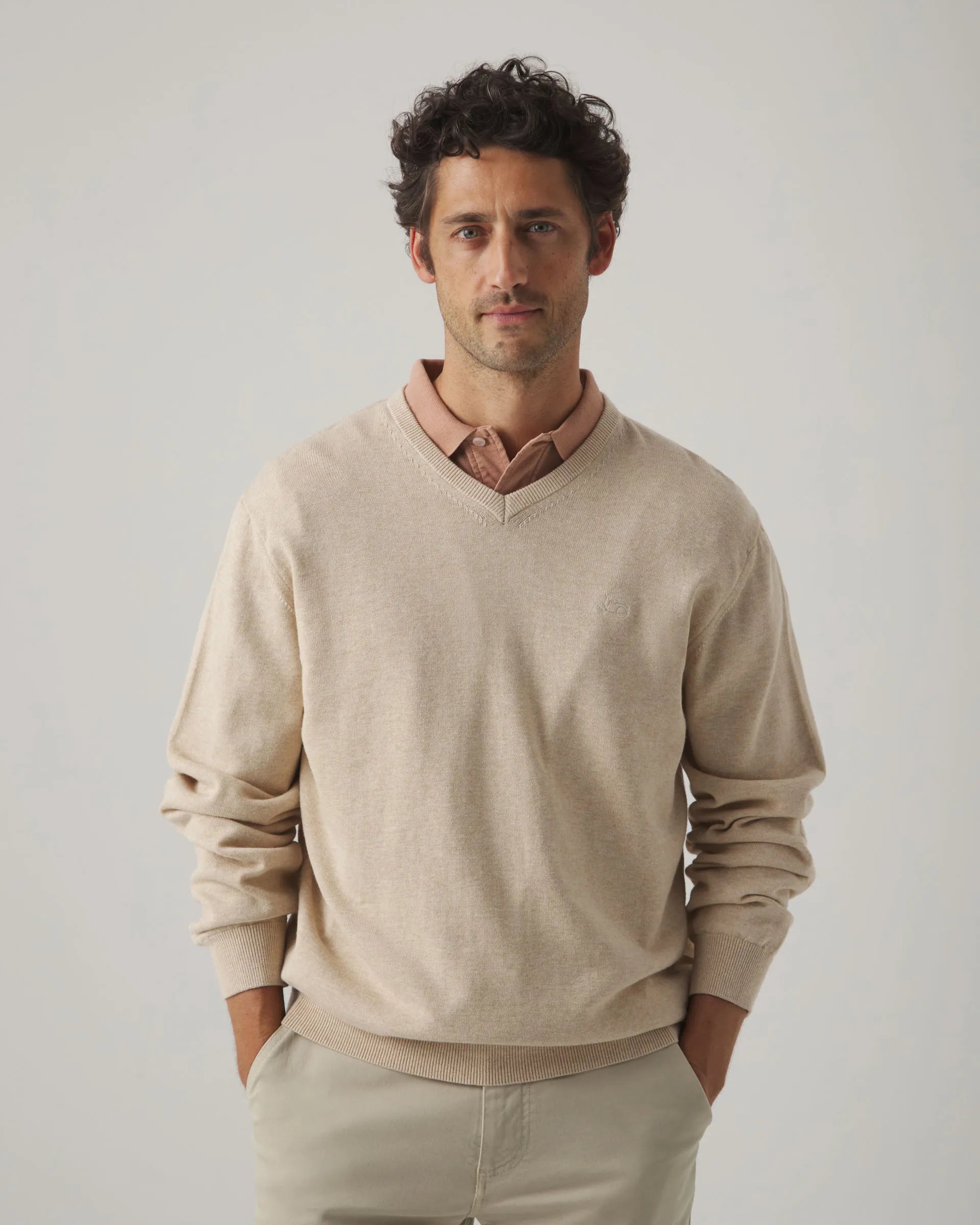 Jersey classic v neck cotton beige | SCOTTA