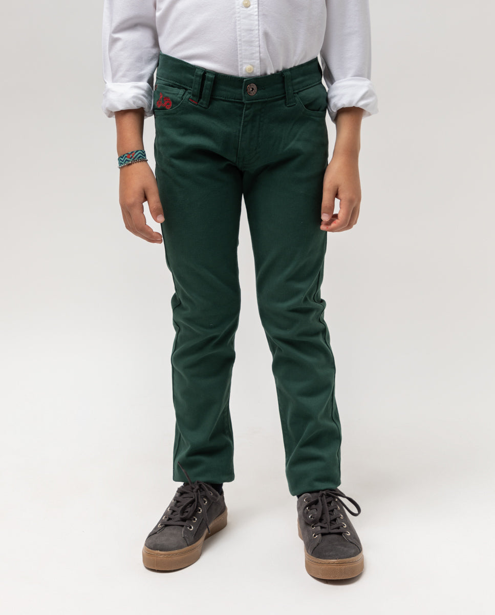 Pantalon niño 5 bolsillos verde | SCOTTA