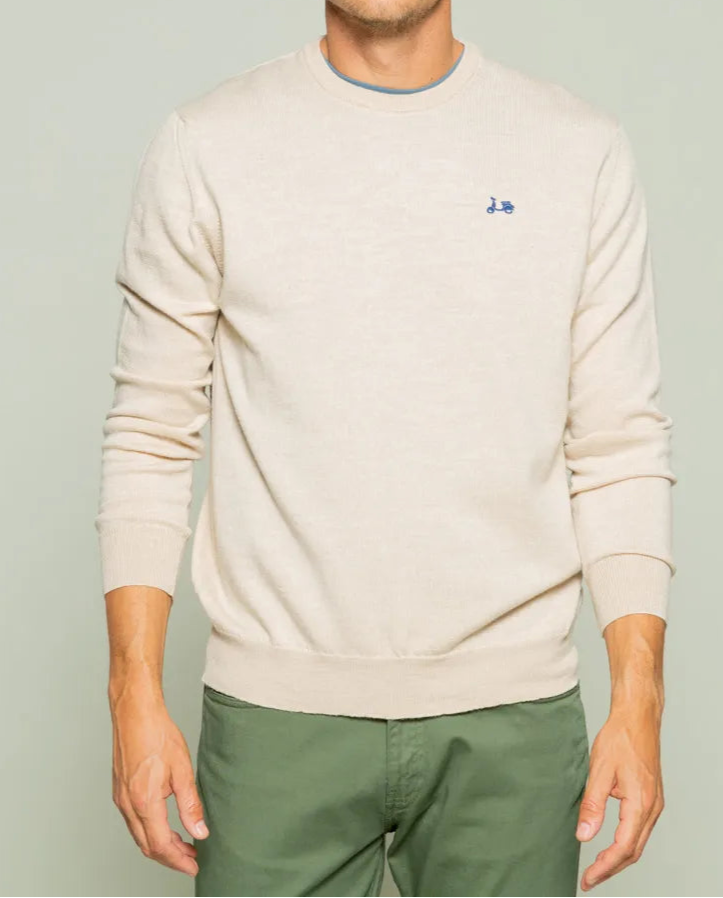 Jersey classic crew neck merino beige | SCOTTA